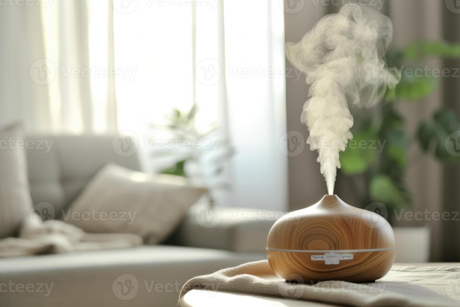 AI generated Aromatherapy Diffuser in Minimalist Home Decor, Embracing Wellness and Self-Care with Gentle Steam in a Bright, Airy Room for Relaxation and Health, Wellness at Home Concept, AI-generated photo