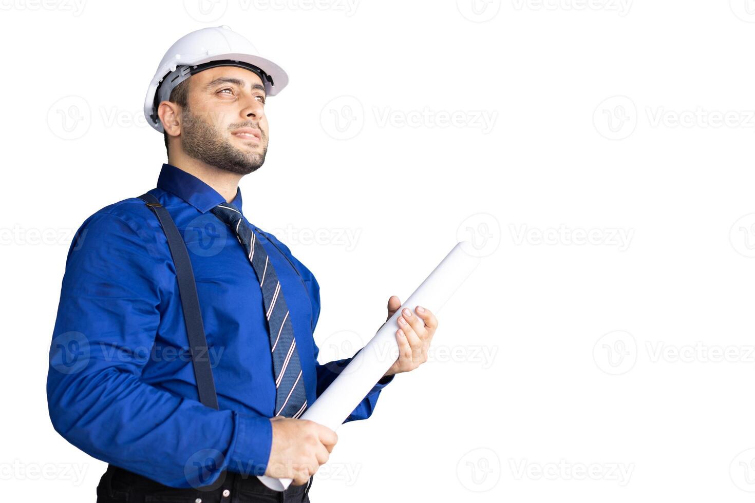 portrait indian hispanic male architect engineer project designer business manager looking proud isolated on white background photo