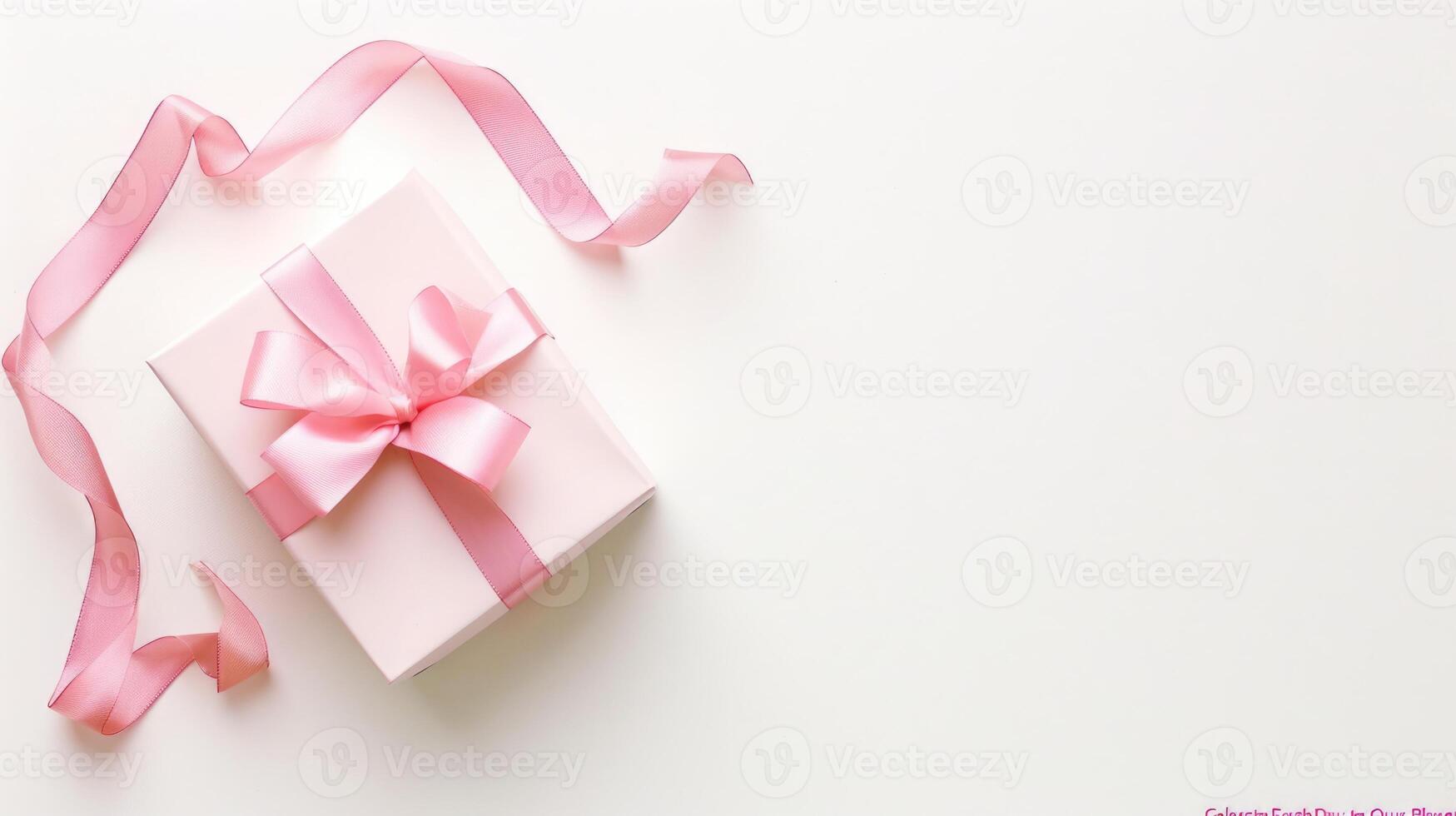 ai generado regalo caja con rosado cinta en suave blanco, un símbolo de amor y apreciación para de la madre día, promoviendo emocional bienestar y cuidado, expresando gratitud y emocional conexión foto