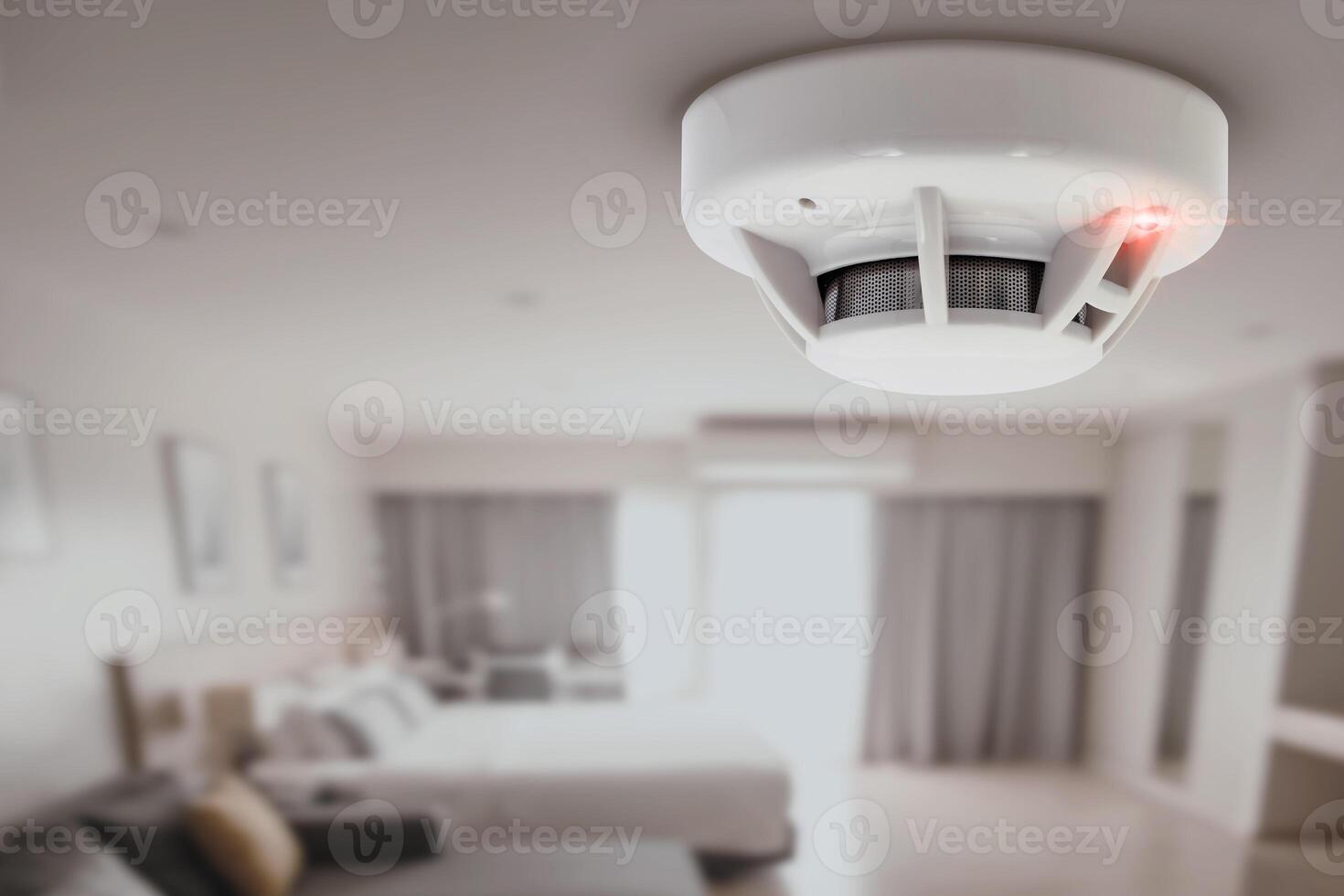 smoke detector fire alarm detector home safety device setup at home hotel room ceiling photo