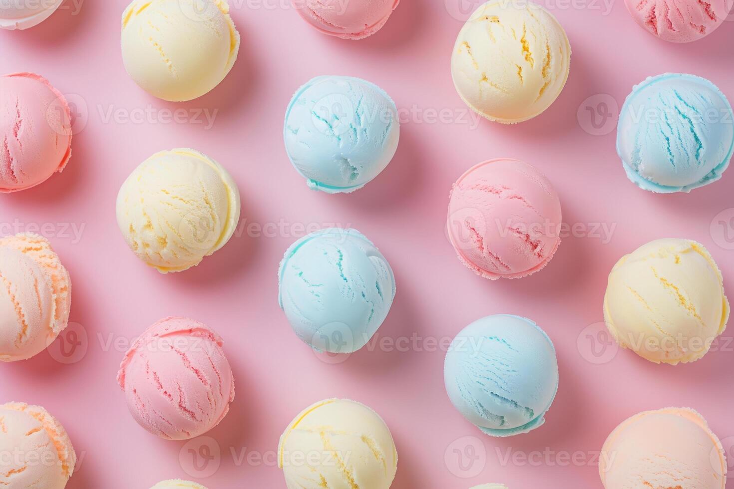 AI generated Pattern of pastel colored scoops of ice cream. Summer minimalism. Generative AI photo