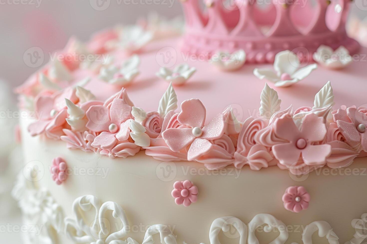 AI generated Cute princess themed birthday cake for a little girl with intricate decorations. Generative AI photo