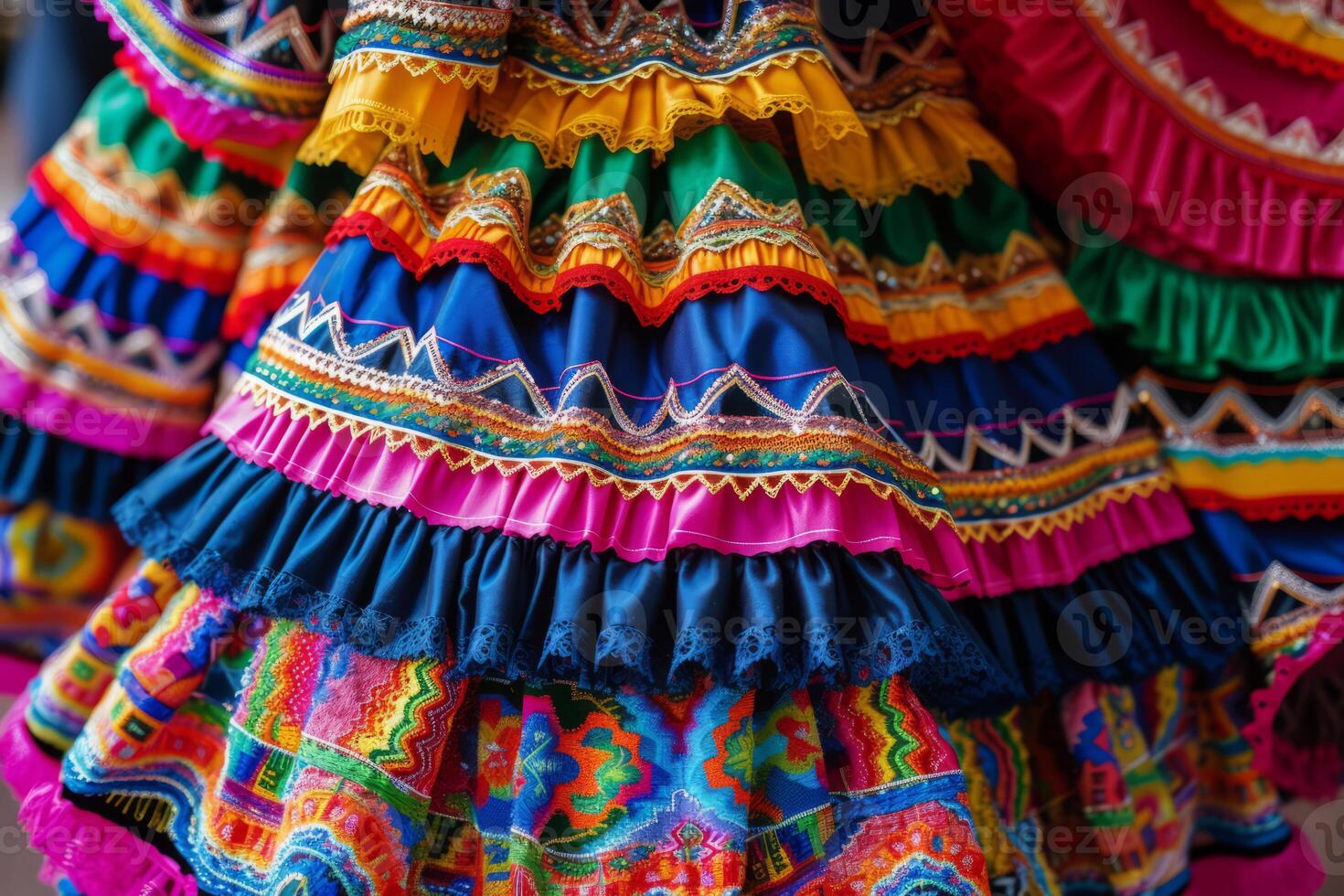 AI generated Closeup of vibrant colorful traditional mexican dress. Generative AI photo