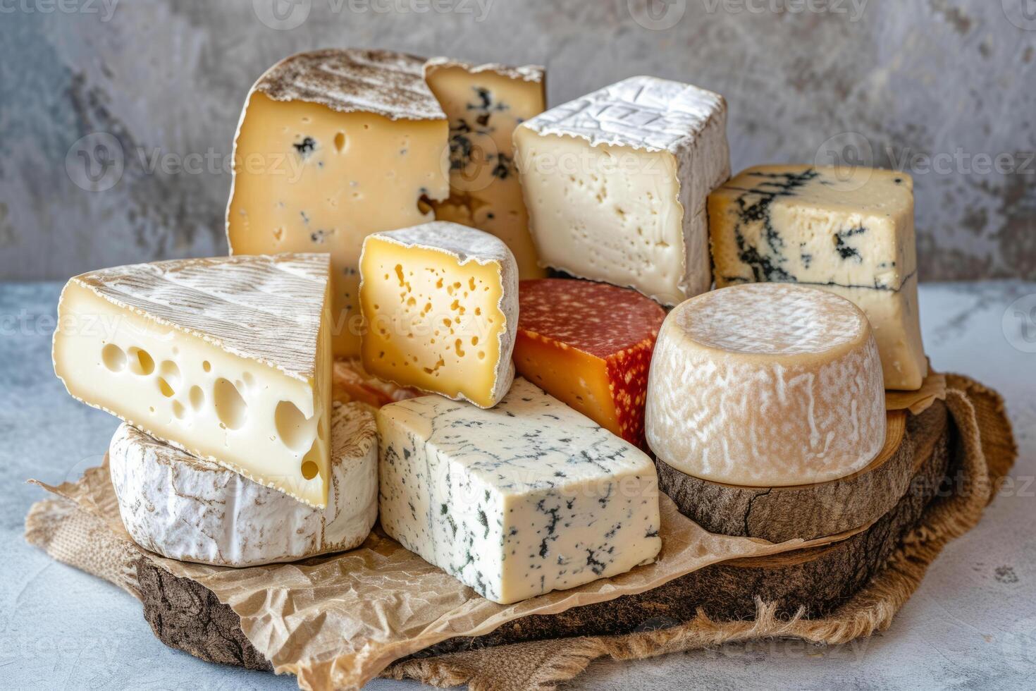 AI generated Different sort of locally produced cheeses. Generative AI photo