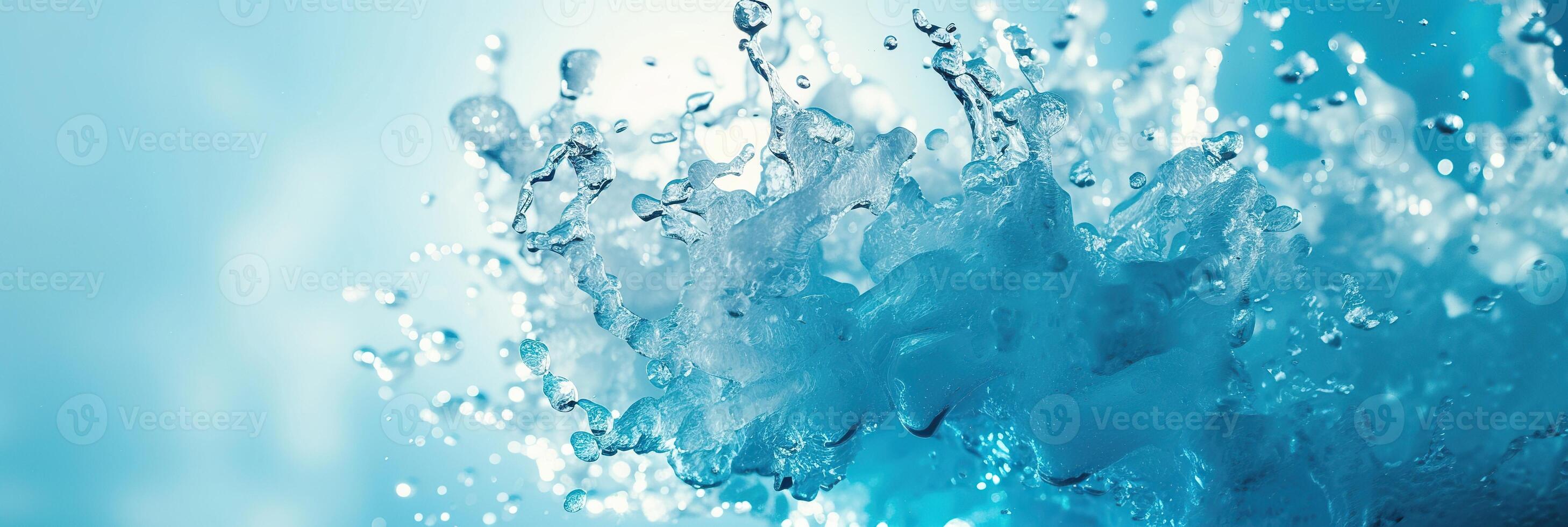 AI generated Powerful liquid explosion, sky blue Background, World water day concept photo