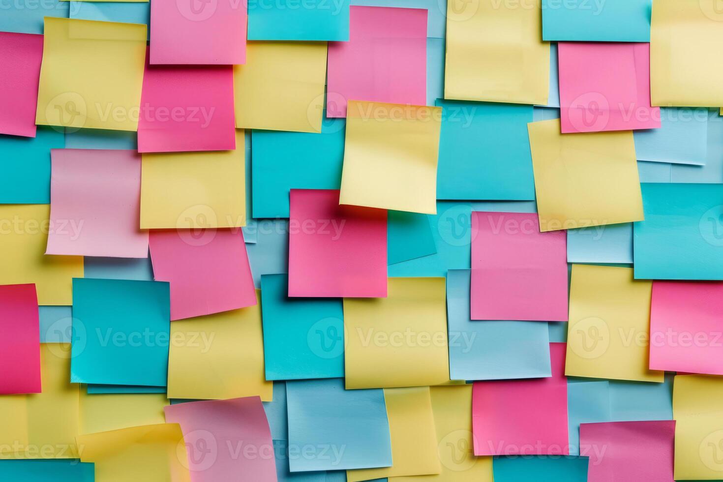 AI generated Many colorful sticky notes on a white wall. Generative AI photo