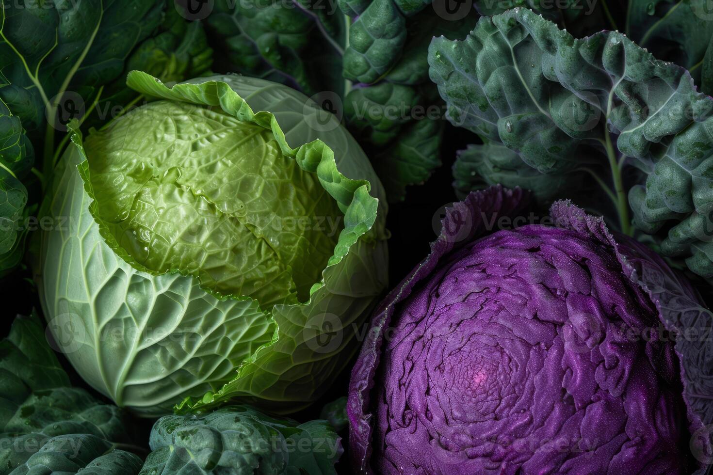 AI generated Fresh organically grown green and red cabbage. Healthy and diet concept. Generative AI photo