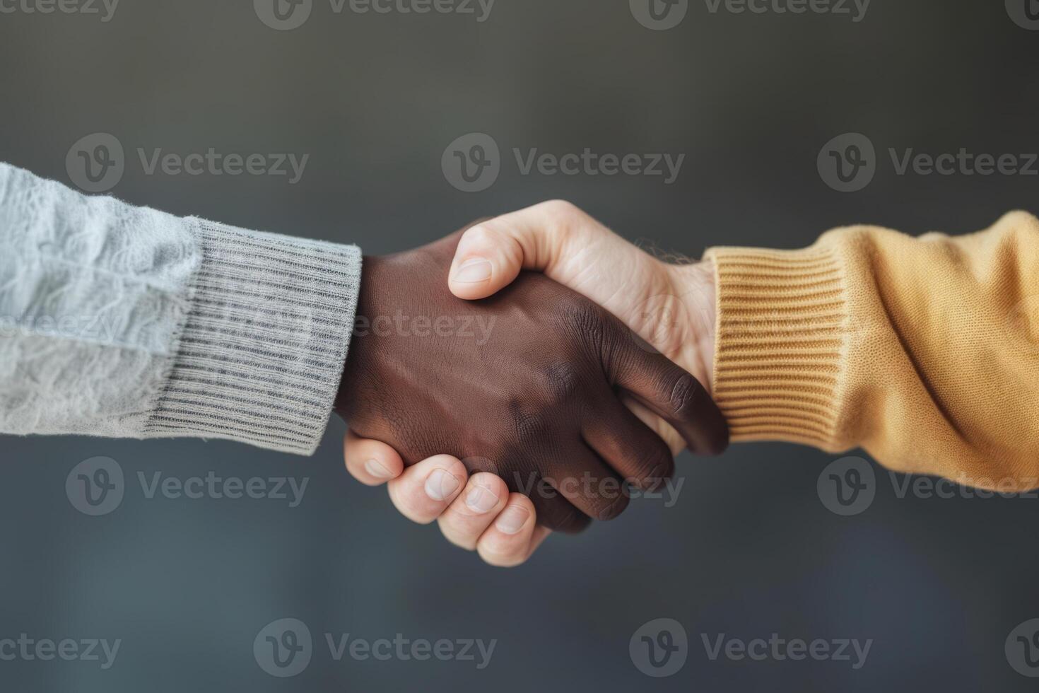 AI generated Two men shake hands. Black and white human hands in a handshake to show each other friendship. Generative AI photo