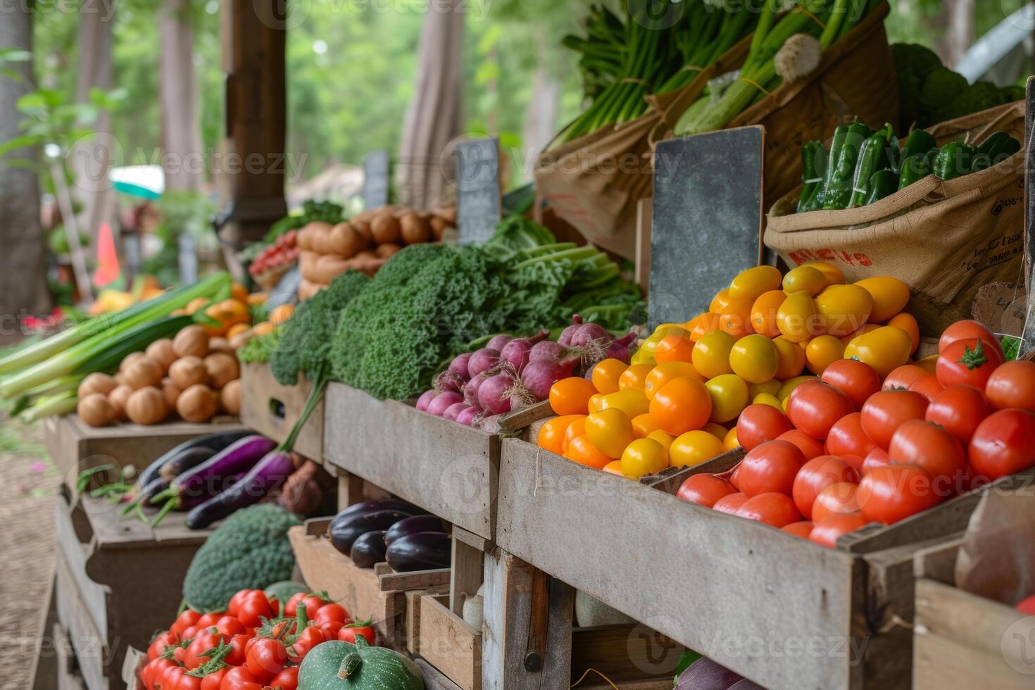 ai generado Fresco orgánico frutas y vegetales a agricultores mercado. generativo ai foto