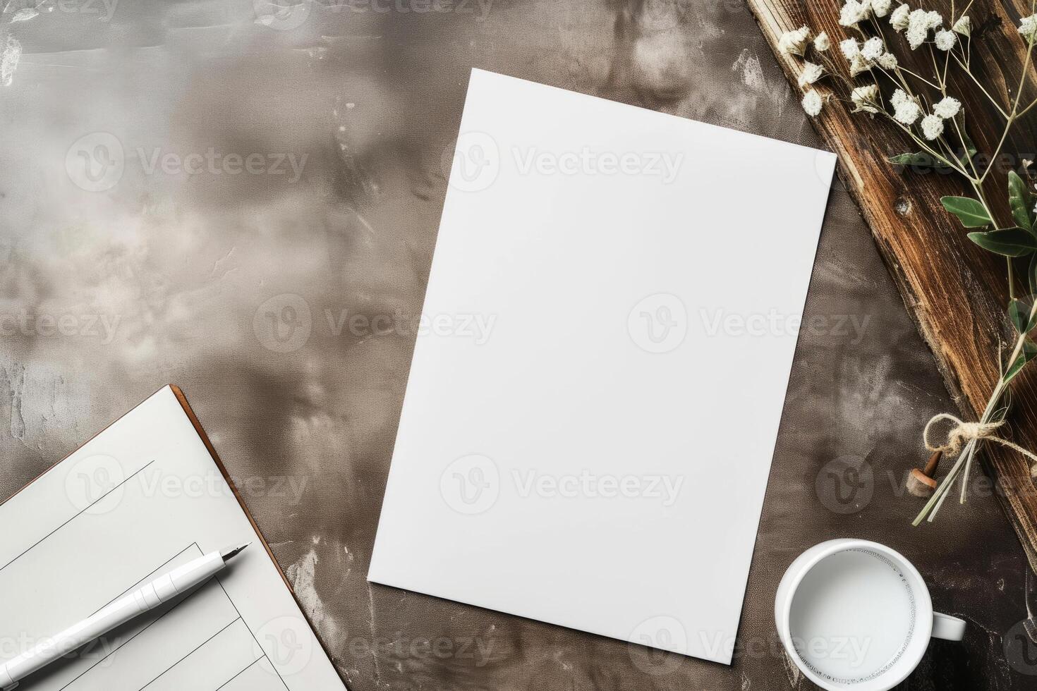 AI generated Top view of blank A4 paper mockup on wooden table background. Generative AI photo