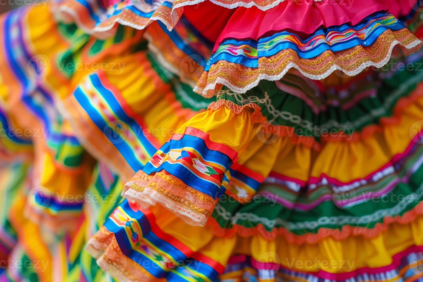 AI generated Closeup of vibrant colorful traditional mexican dress. Generative AI photo