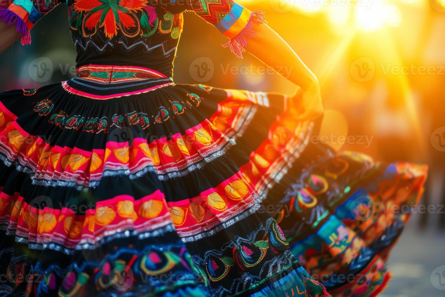 AI generated Closeup of vibrant colorful traditional mexican dress. Generative AI photo