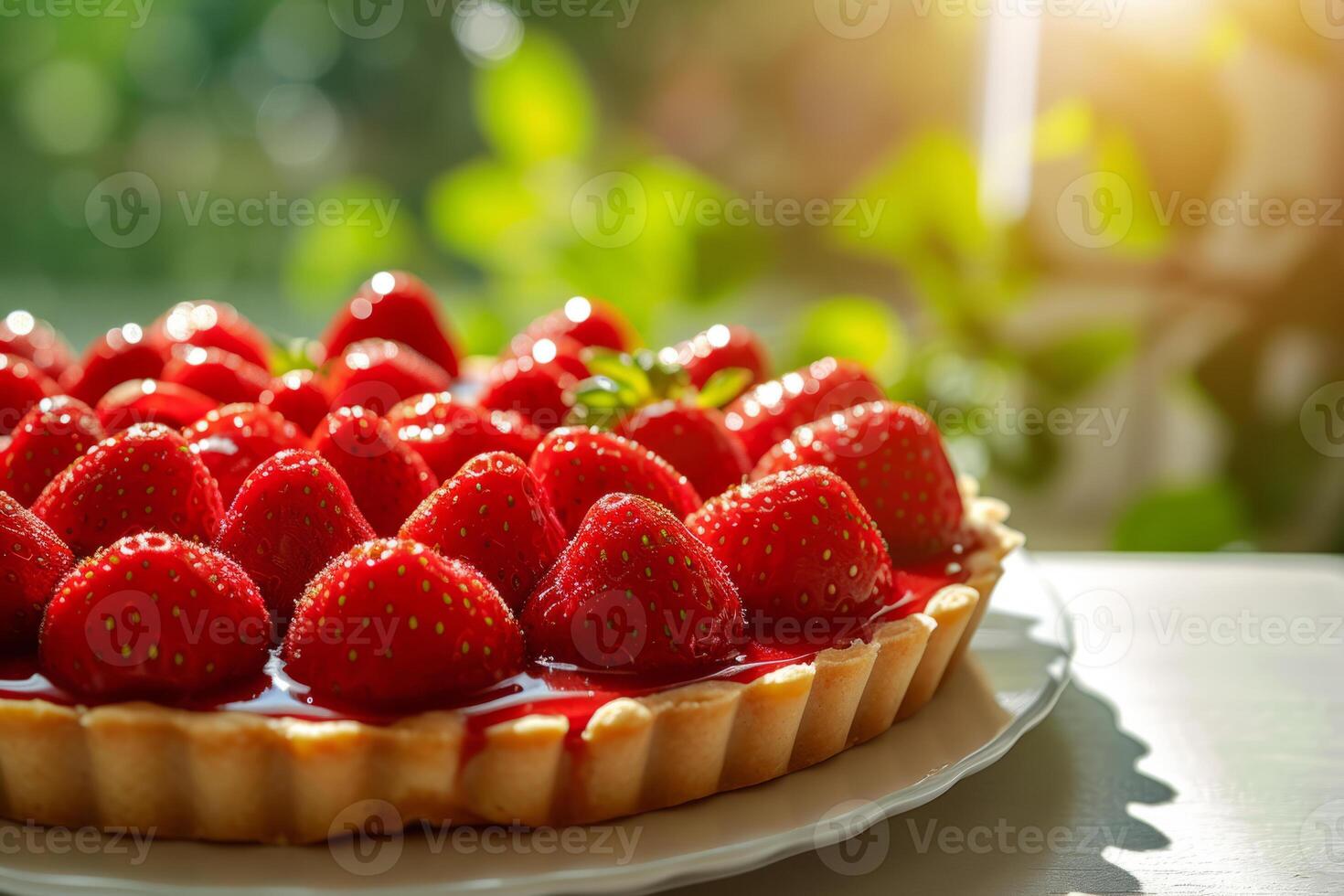 AI generated Fresh strawberry tart with vanilla cream. Sweet dessert. Generative AI photo
