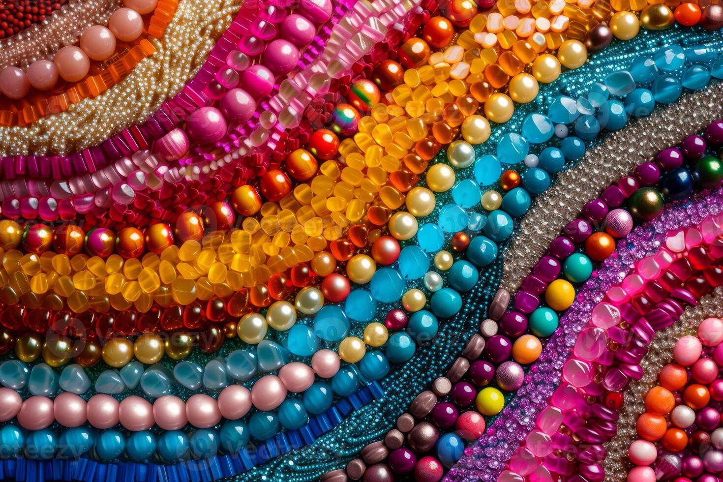 AI generated Close up of a pile of shiny colorful beads. Generative AI photo