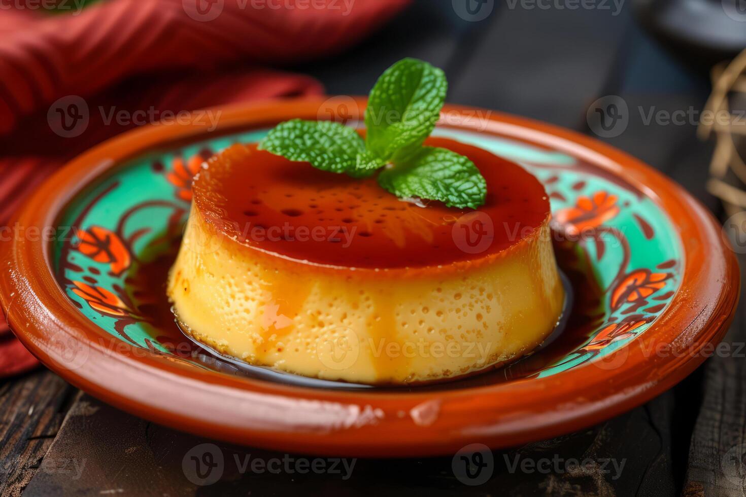 AI generated Homemade flan with caramel sauce. Cream pudding in decorative dish. Generative AI photo