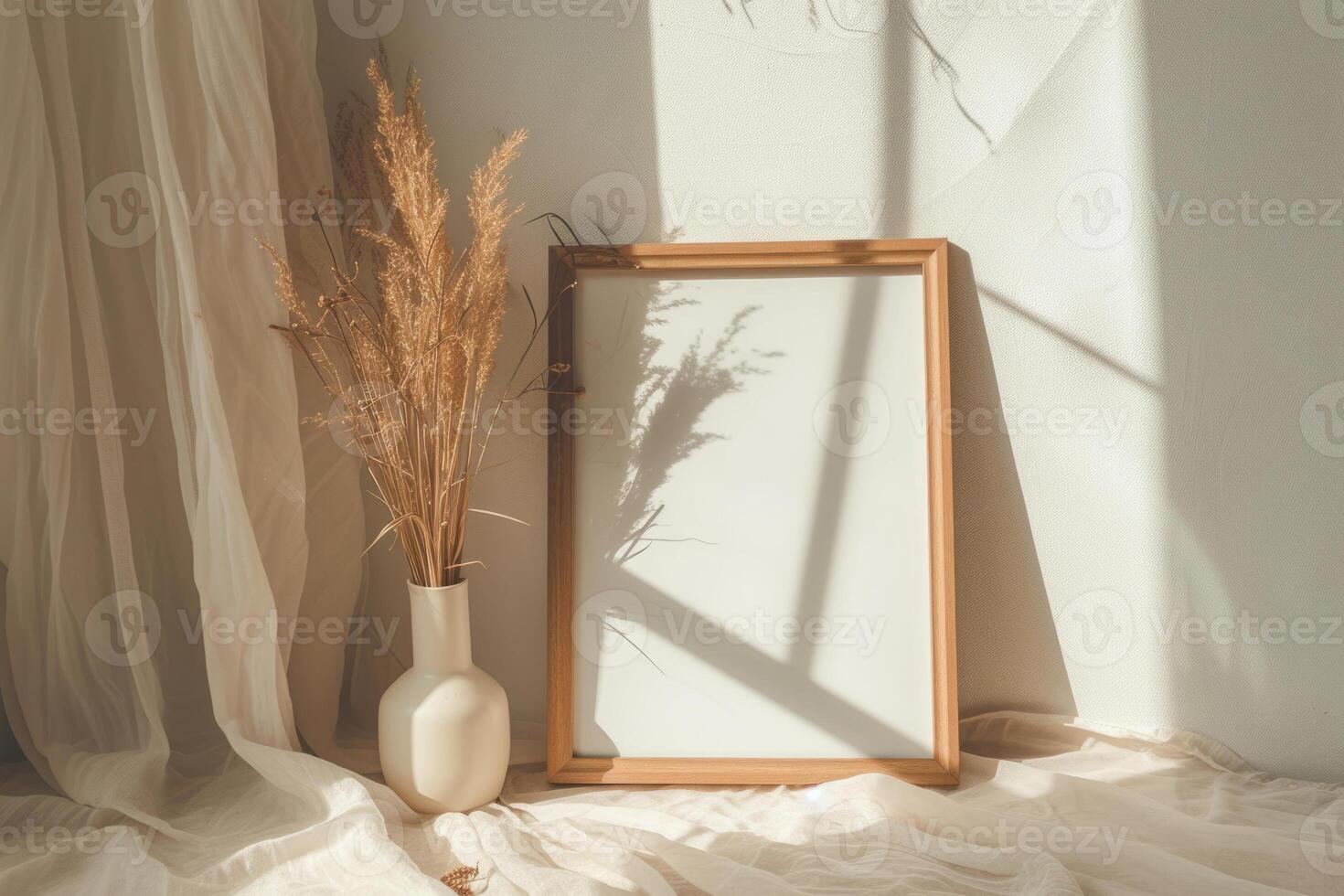 AI generated Blank picture frame mockup in boho style. Generative AI photo