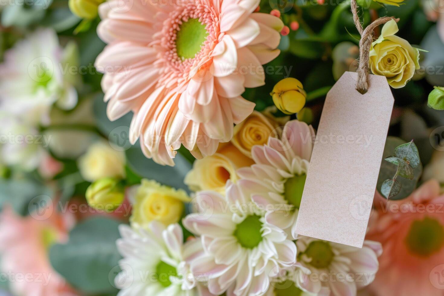 ai generado hecho a mano primavera ramo de flores con un personalizado etiqueta. generativo ai foto