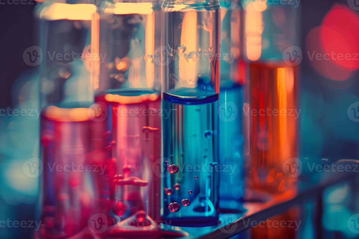 AI generated Medical test tubes with liquid in the laboratory. Concept of medical or science laboratory. Generative AI photo