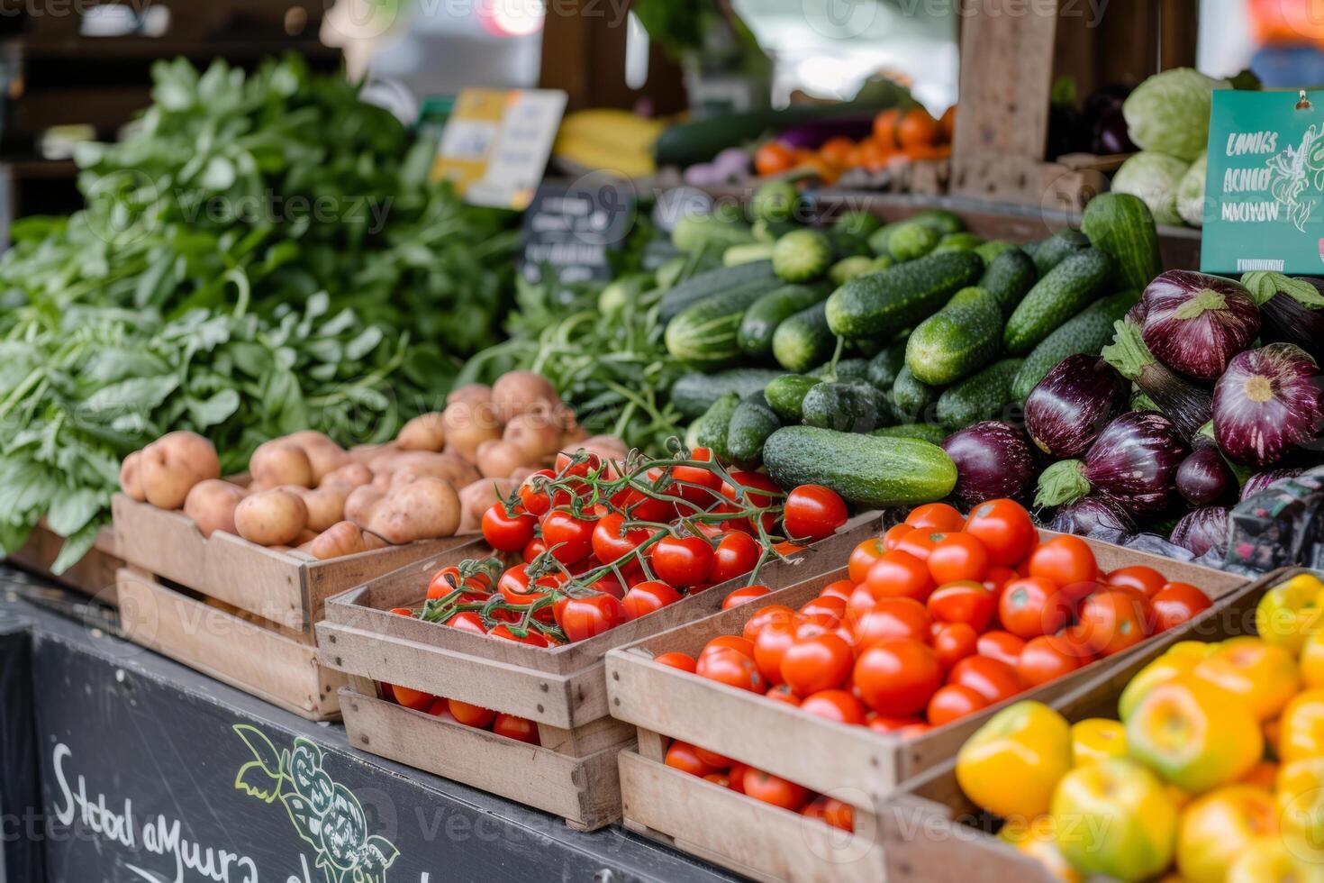 ai generado Fresco orgánico frutas y vegetales a agricultores mercado. generativo ai foto