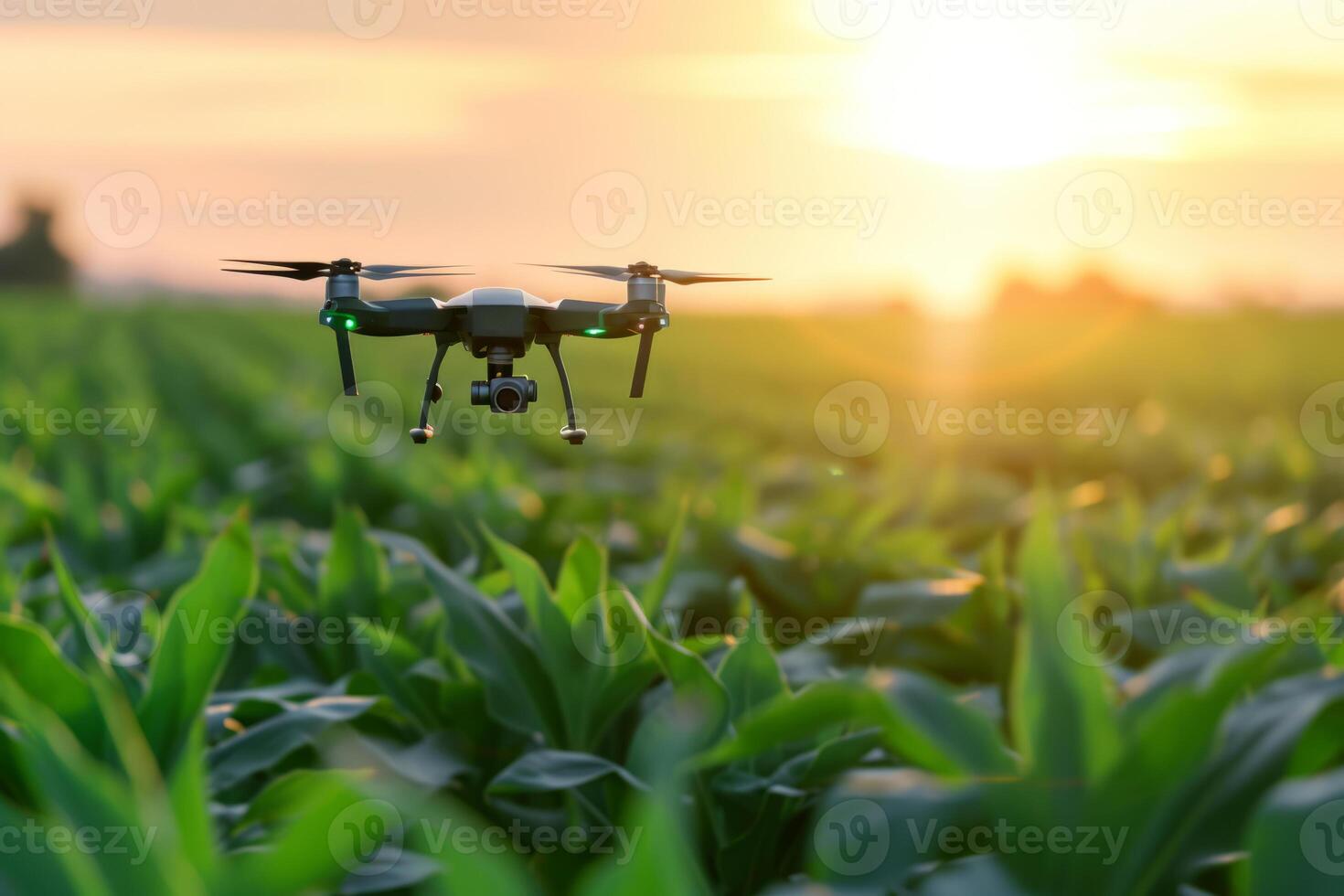 AI generated Agriculture drone flying on the field. Concept drone survey in agriculture. Generative AI photo