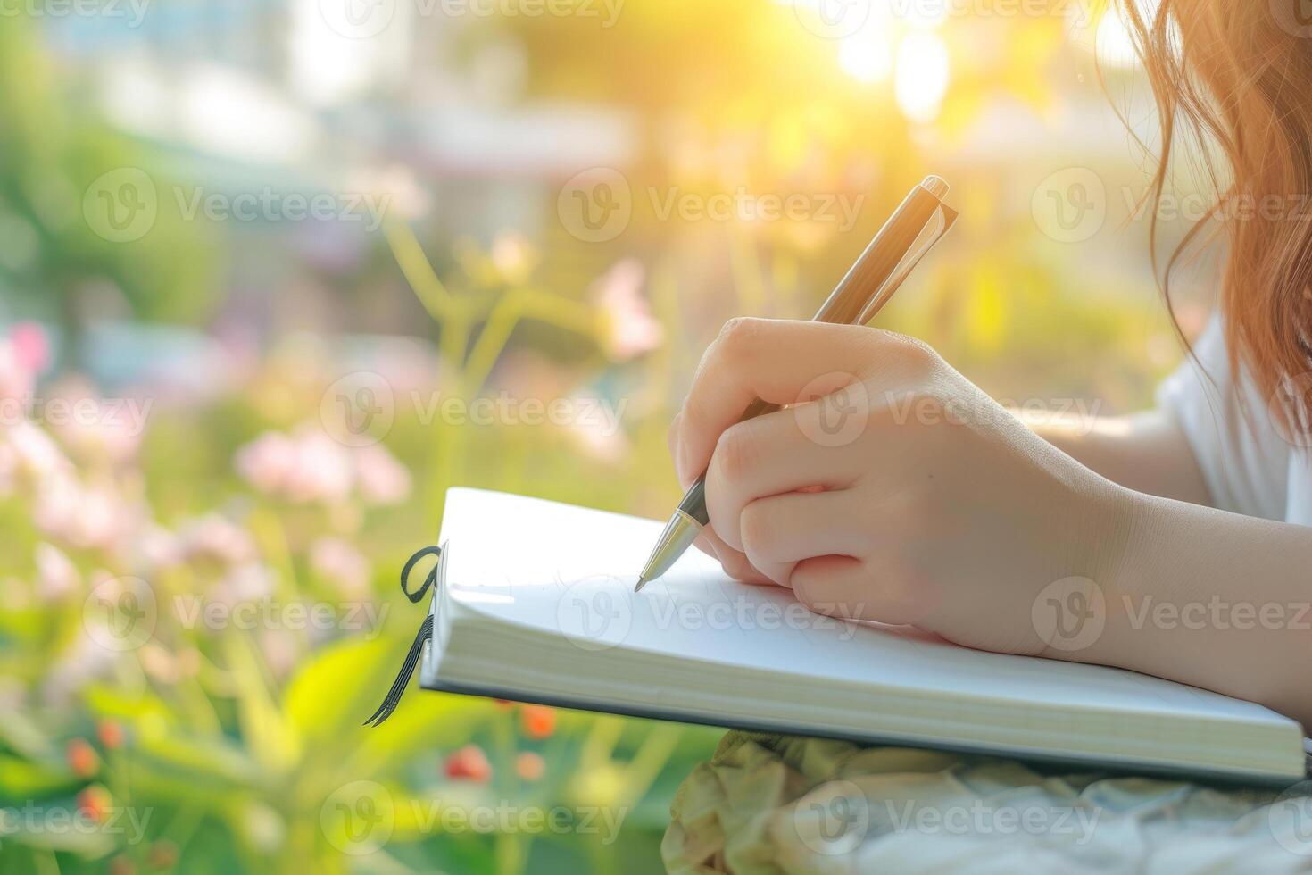 AI generated Hand with notebook for studying, learning and creative notes for academic class. Student writes information. Generative AI photo