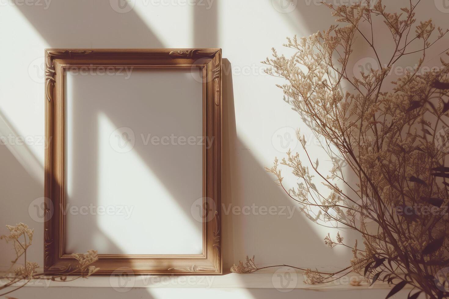 AI generated Blank picture frame mockup in boho style. Generative AI photo