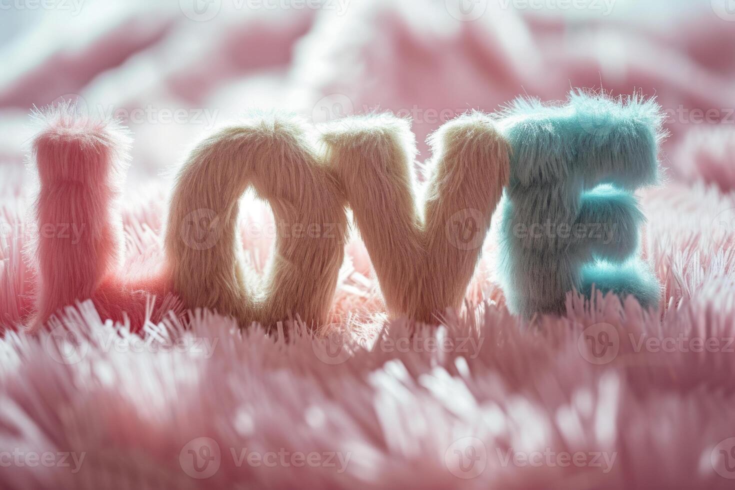 AI generated Letters Love made of fluffy plush texture in pastel colors. Generative AI photo