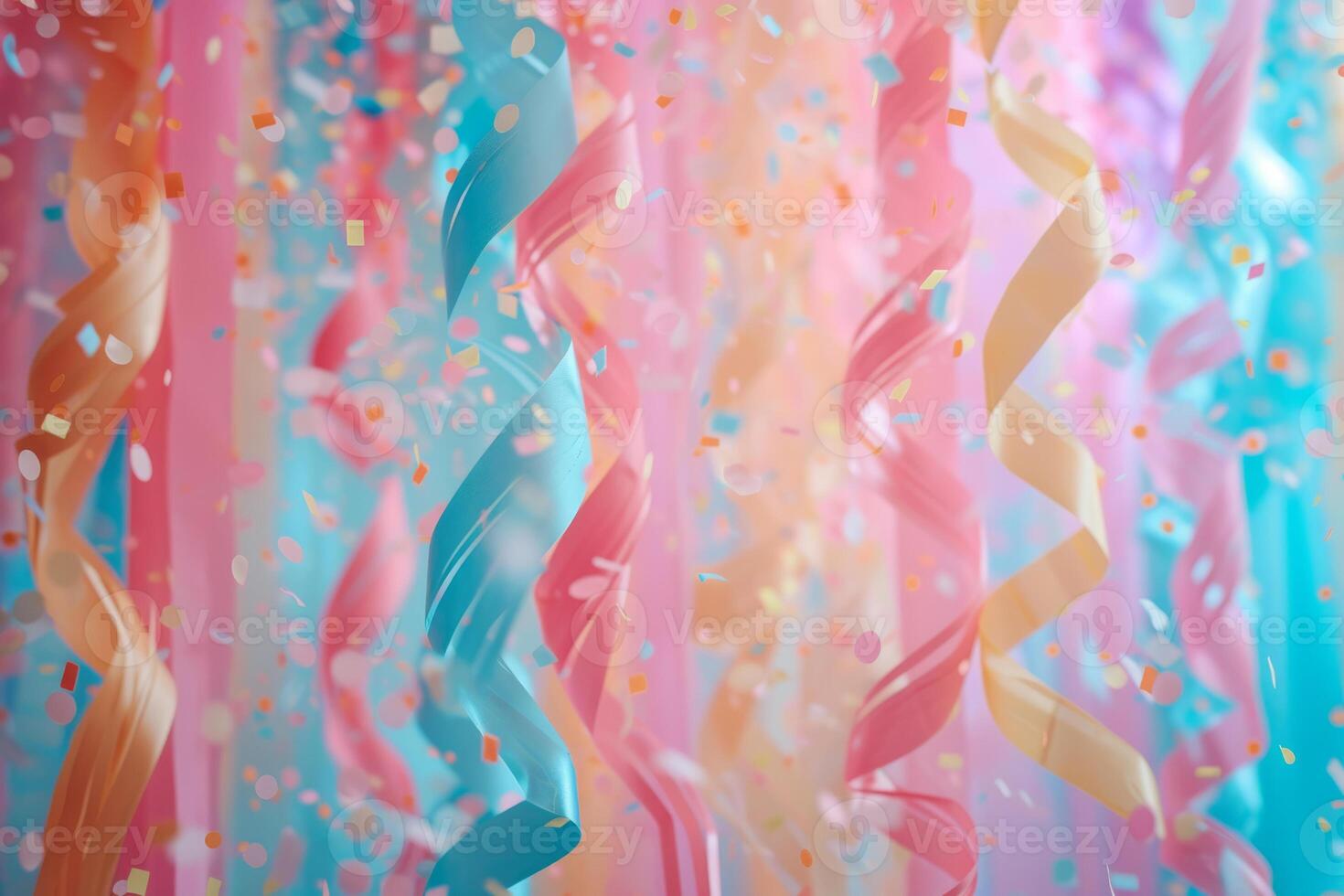 AI generated Festive party or carnival background with coiled streamers and confetti. Generative AI photo