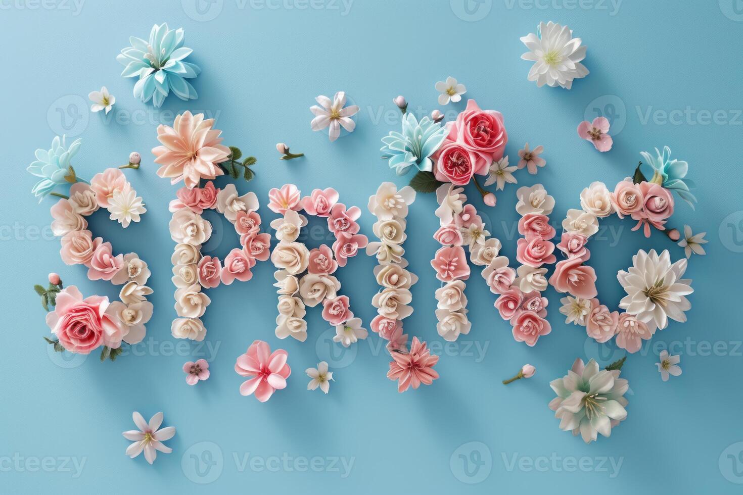 AI generated Letters Spring made of flowers in pastel colors. Generative AI photo