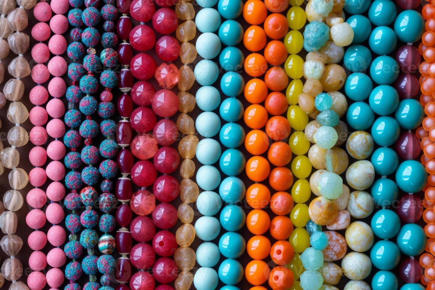 AI generated Close up of a pile of shiny colorful beads. Generative AI photo