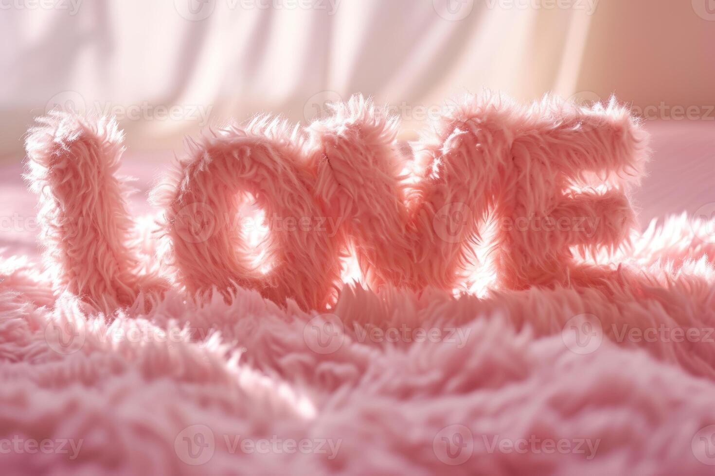 AI generated Letters Love made of fluffy plush texture in pastel colors. Generative AI photo