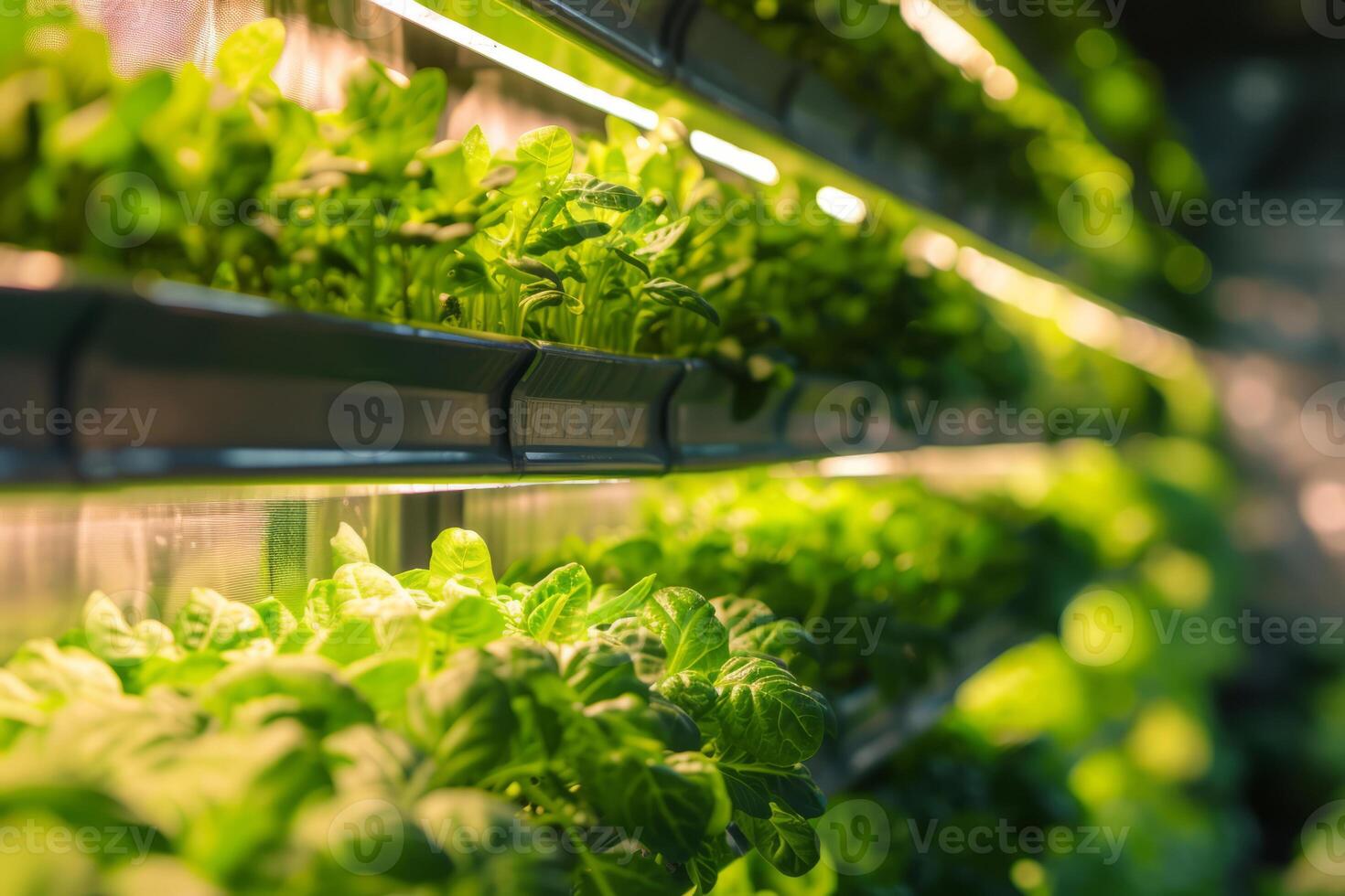 AI generated Vertical farming and hydroponics. Fresh organic vegetable grown using aquaponics farming. Generative AI photo