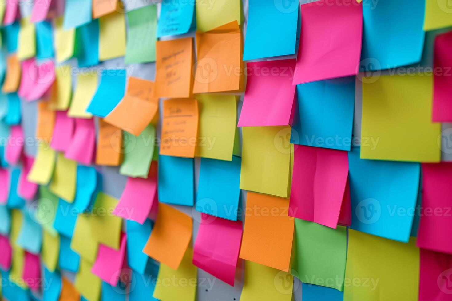 AI generated Many colorful sticky notes on a white wall. Generative AI photo