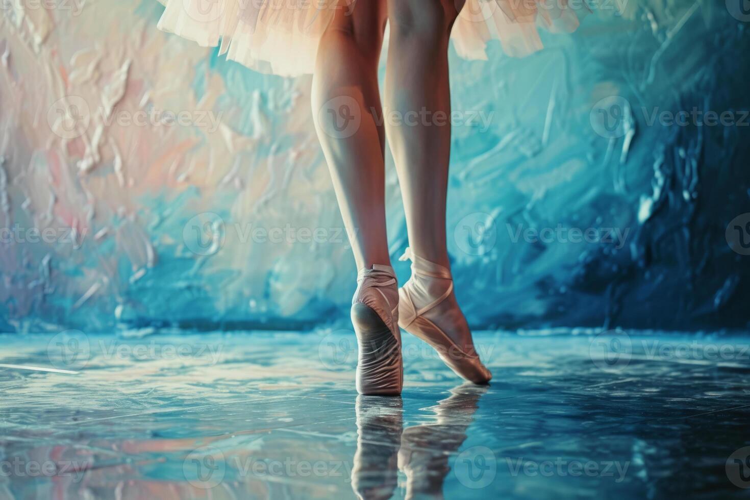 AI generated Ballerina legs on pointe shoes closeup. Classic and modern ballet concept. Generative AI photo