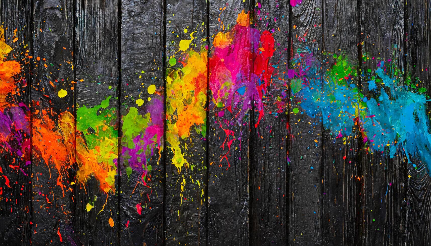 AI generated black wooden wall with paint splashes photo