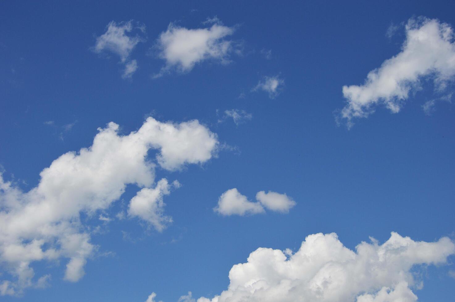 White voluminous clouds against a bright clear blue sky on a clear day. photo