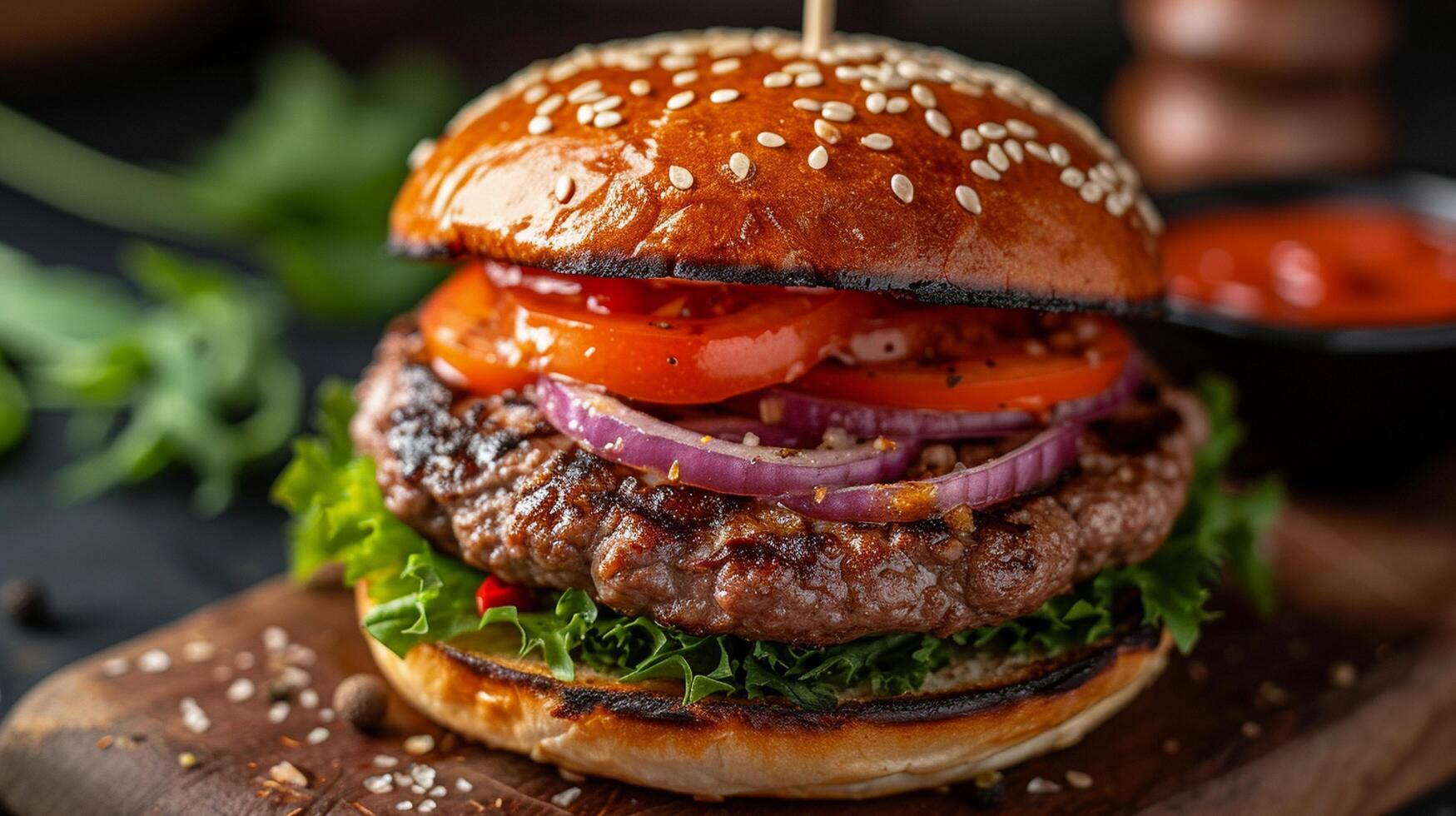 AI generated realistic delicious burger photo