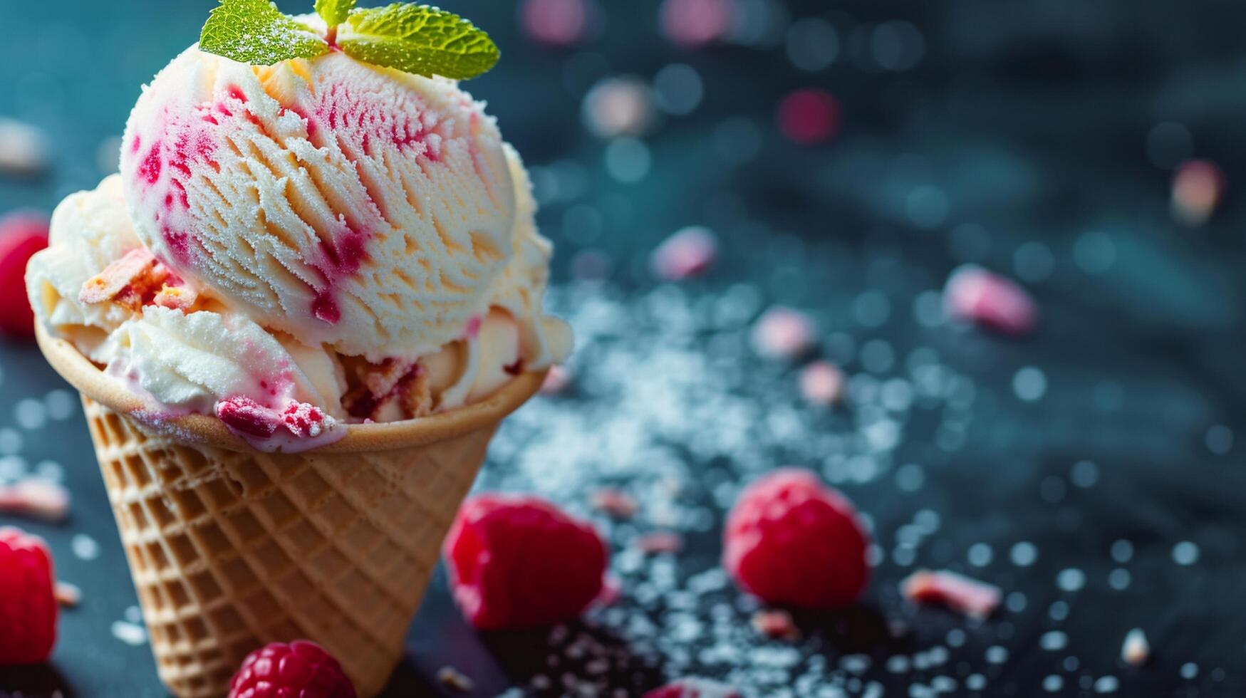 AI generated Yummy icecream with blur background photo