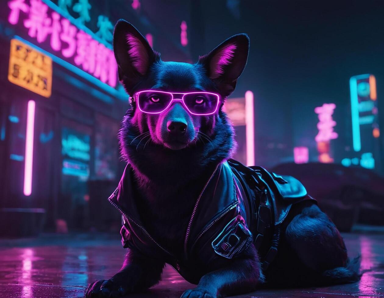 AI generated Intelligent futuristic dog with fashion and style. generative ai. photo