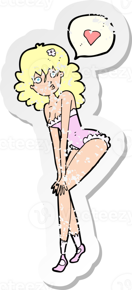 retro distressed sticker of a cartoon pin up woman png