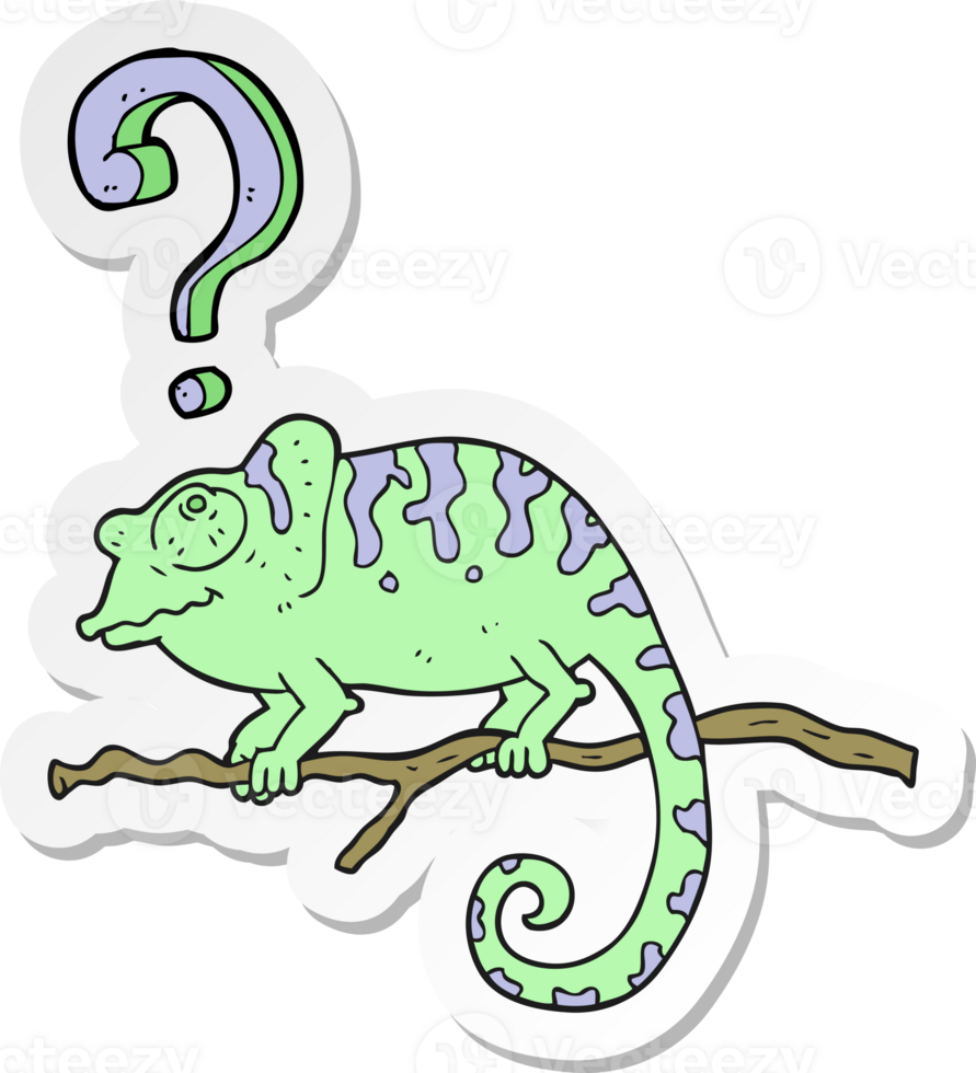 sticker of a cartoon curious chameleon png