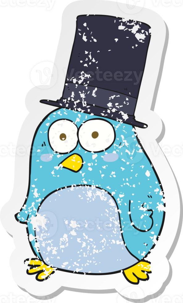 retro distressed sticker of a cartoon bird wearing top hat png