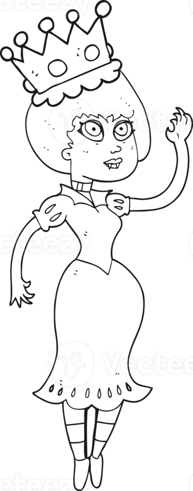 black and white cartoon vampire queen waving png