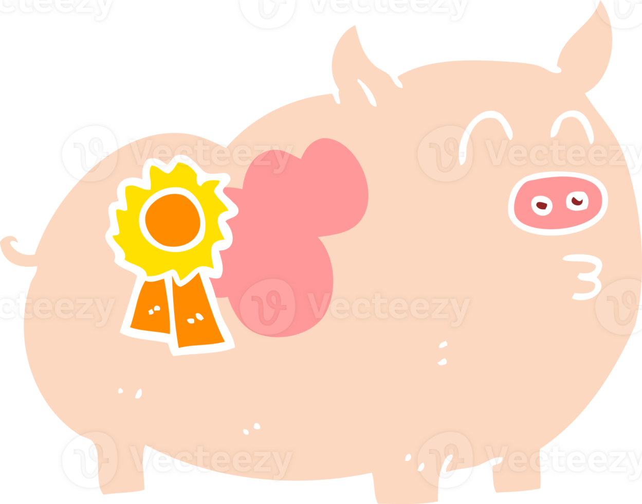 flat color illustration of a cartoon prize winning pig png