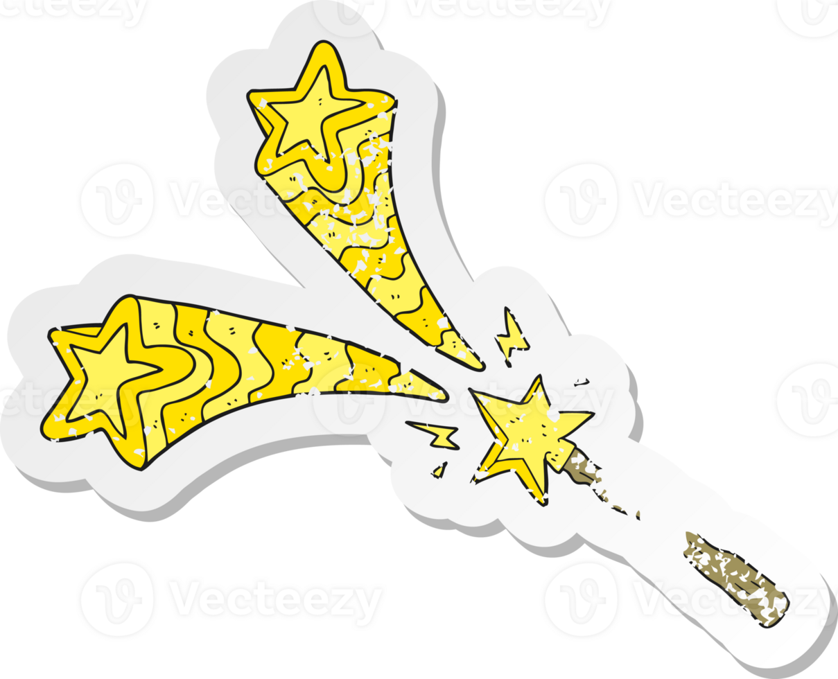 retro distressed sticker of a cartoon magic wand png