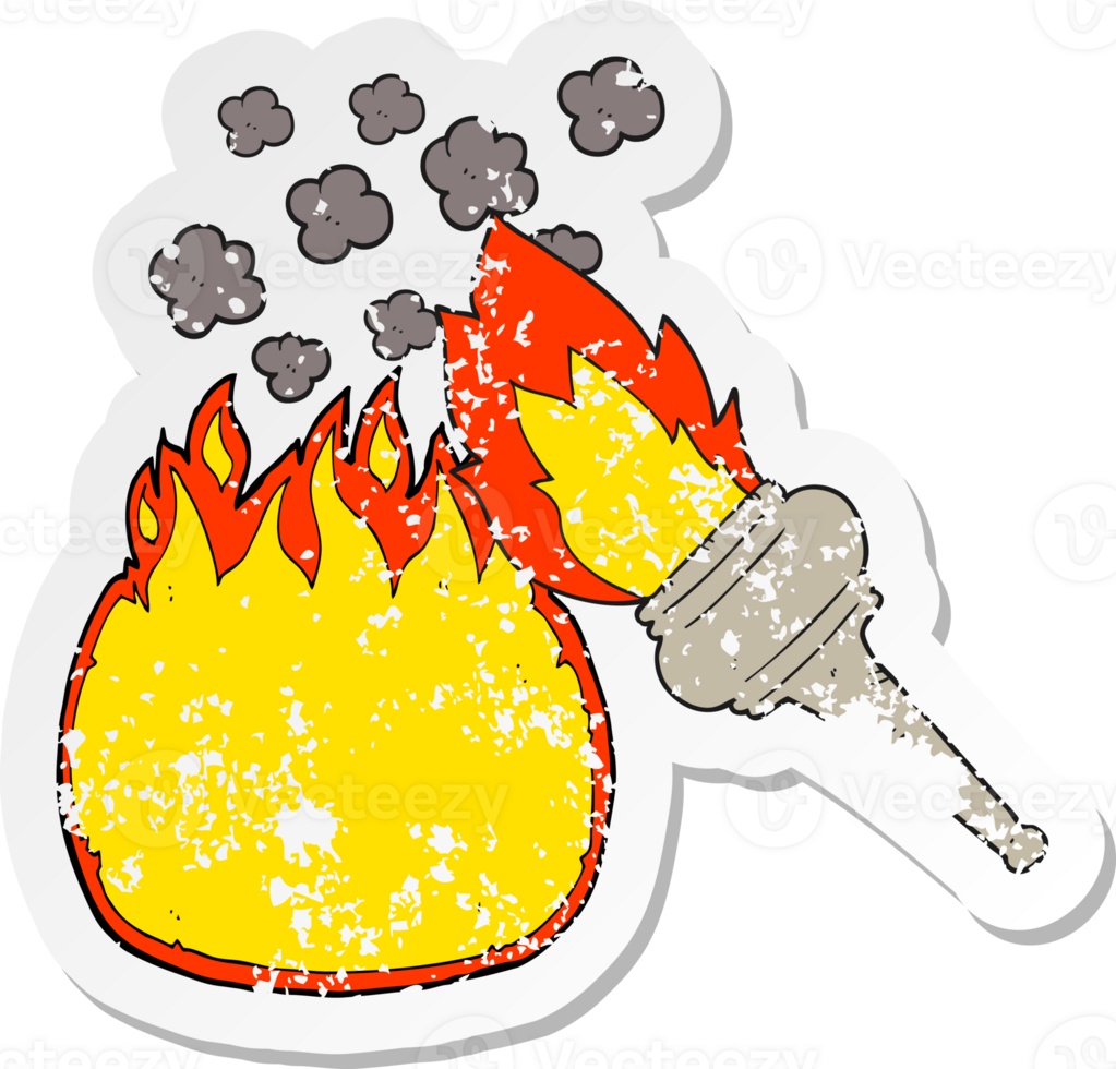 retro distressed sticker of a cartoon flaming torch png