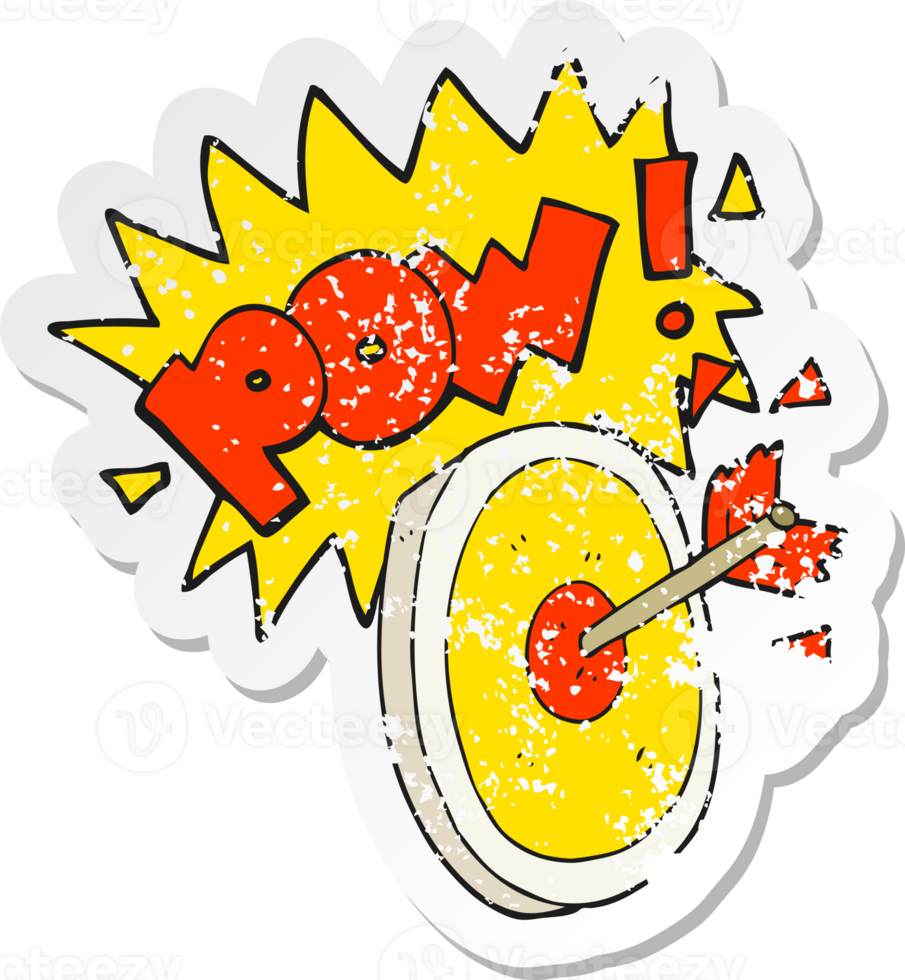 retro distressed sticker of a cartoon arrow hitting target png