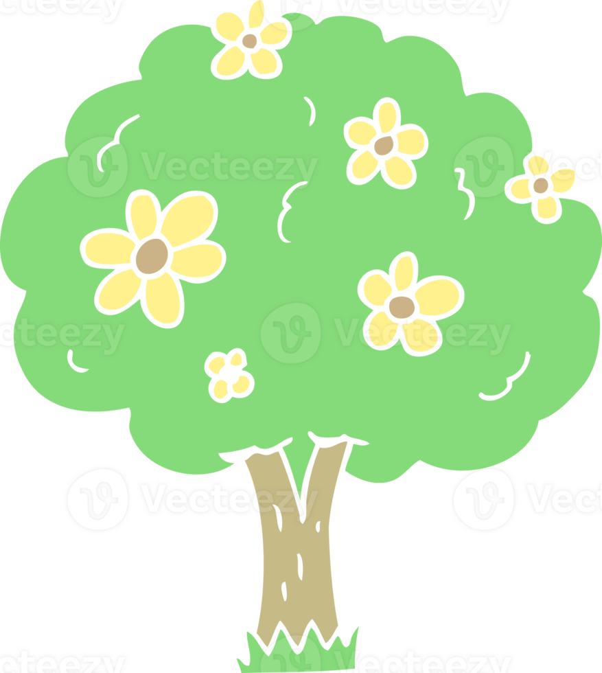flat color illustration of a cartoon tree with flowers png