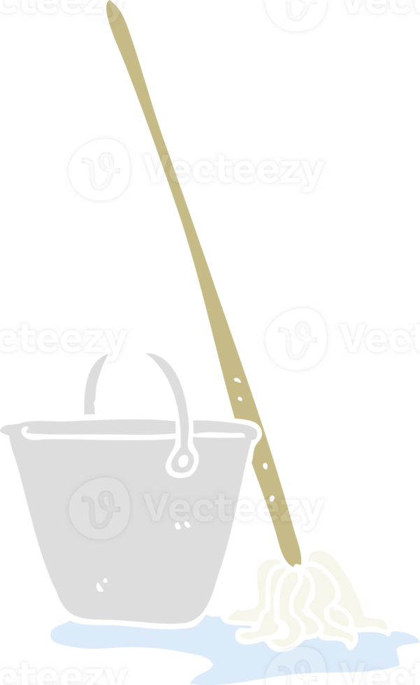 flat color illustration of a cartoon mop and bucket png