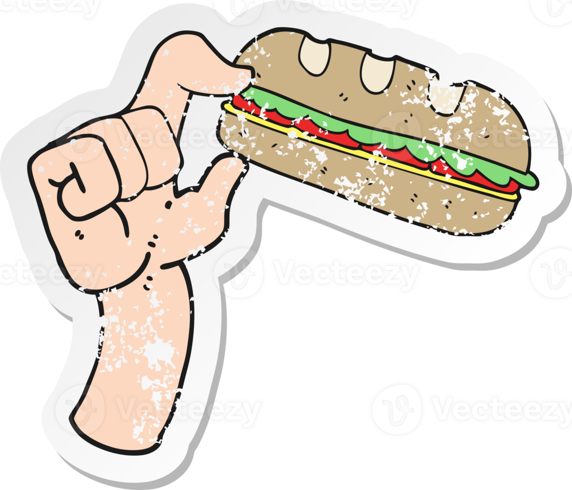 retro distressed sticker of a cartoon sub sandwich png